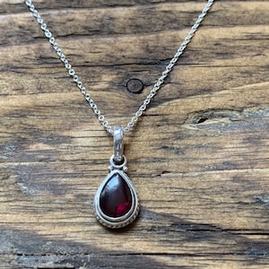 Garnet necklace, silver Garnet necklace, Boho necklace, Garnet Teardrop necklace, Sterling silver necklace, Gift for her image 2