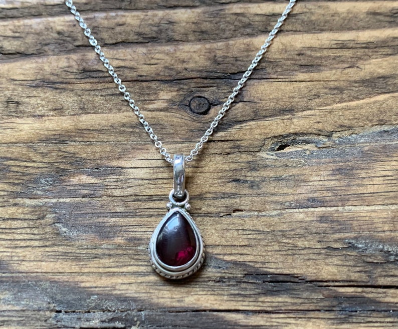 Garnet necklace, silver Garnet necklace, Boho necklace, Garnet Teardrop necklace, Sterling silver necklace, Gift for her image 2