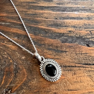 Black onyx  necklace, Delicate black onyx necklace, Boho,  Oval black necklace, Sterling silver necklace, Healing stone neccklace
