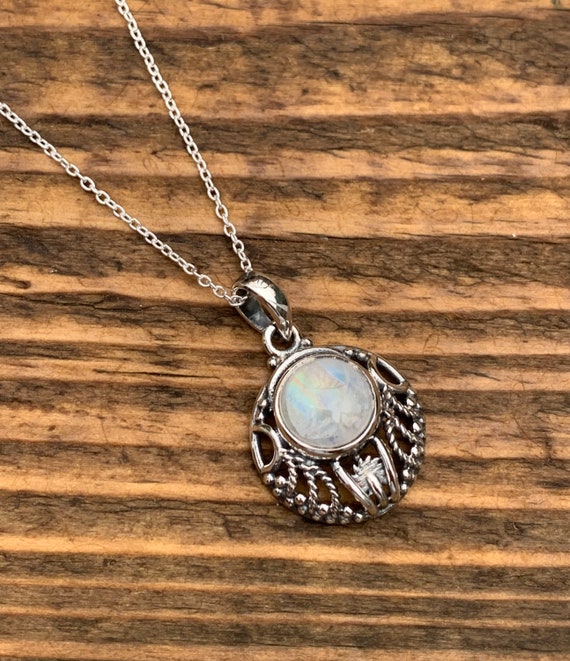 Collana Di Pietre Di Luna Arcobaleno Grigio 8mm - Filato 16-64 Cm - Argento Placcato