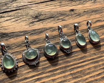 Sterling Silver Prehnite Necklace: Green Gemstone Boho Jewerlry