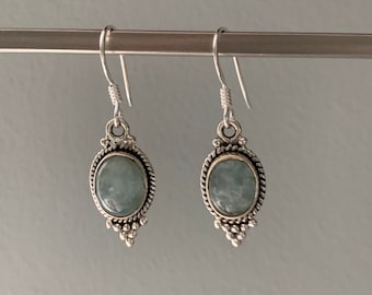 Boho Aquamarine Sterling Silver Dangle Earrings: March Birthstone