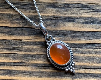Sterling Silver Carnelian Necklace: August Birthstone, Boho Design