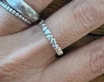 Heart sterling silver stacking band ring, stackable ring, heart band, pinky ring, Gift for her, thumb ring