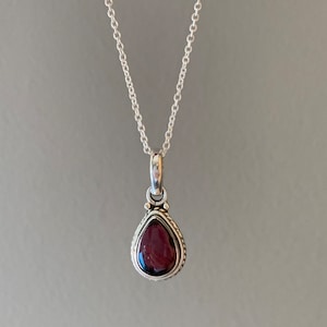 Garnet necklace, silver Garnet necklace, Boho necklace, Garnet Teardrop necklace, Sterling silver necklace, Gift for her image 1