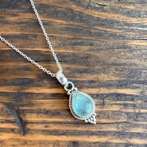 Sterling Silver Aquamarine Necklace: Teardrop March Birthstone