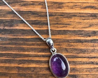 Amethyst Sterling Silver Necklace: Delicate Minimalist Pendant, February Birthstone