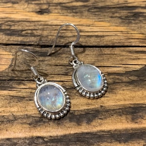 Moonstone earrings, stunning moonstone oval  drop silver earrings, Rainbow Moonstone Christmas gift for her, June birthstone, Gift for her
