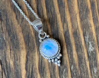 Dainty Rainbow Moonstone Necklace, Sterling Silver Boho Jewelry