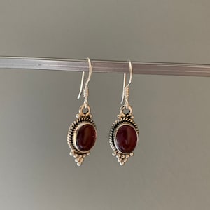 Garnet earrings, silver Garnet earrings, Boho garnet earrings, Teardrop garnet earrings, Sterling silver earrings, January birthstone image 2