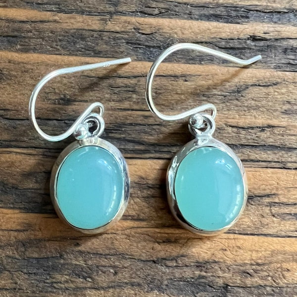 Aqua chalcedony earrings , Delicate earrings , Everyday earrings, Green earrings, Aqua chalcedony, Sterling silver earrings