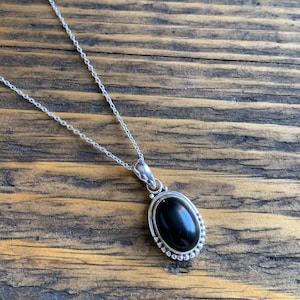 Black onyx  necklace, Delicate black onyx necklace, Boho,  Oval black necklace, Sterling silver necklace, Healing stone neccklace
