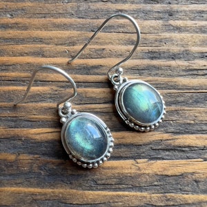 Labradorite Sterling Silver Dangle Earrings: Crystal Gemstone Earrings Gift