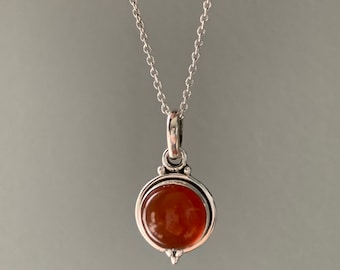 Sterling Silver Carnelian Necklace: August Birthstone Sunburst Design