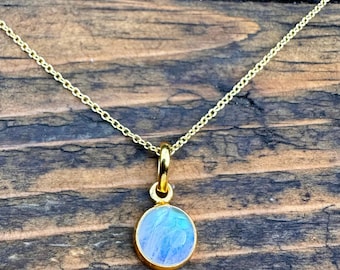 Tiny 18K Gold Plated Sterling Silver Dainty Rainbow Moonstone Necklace: Minimalist Jewelry, June Birthstone