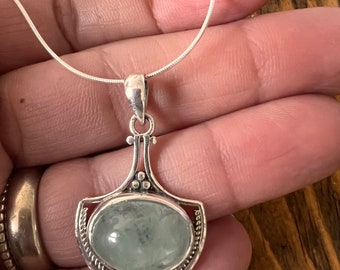 Sterling Silver Aquamarine Necklace: Vintage Inspire March Birthstone Pendant Gift