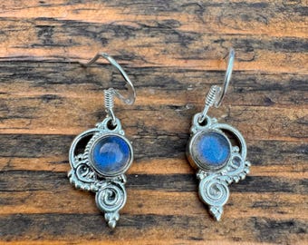 Labradorite Spiral Flower Sterling Silver Dangle Boho Earrings