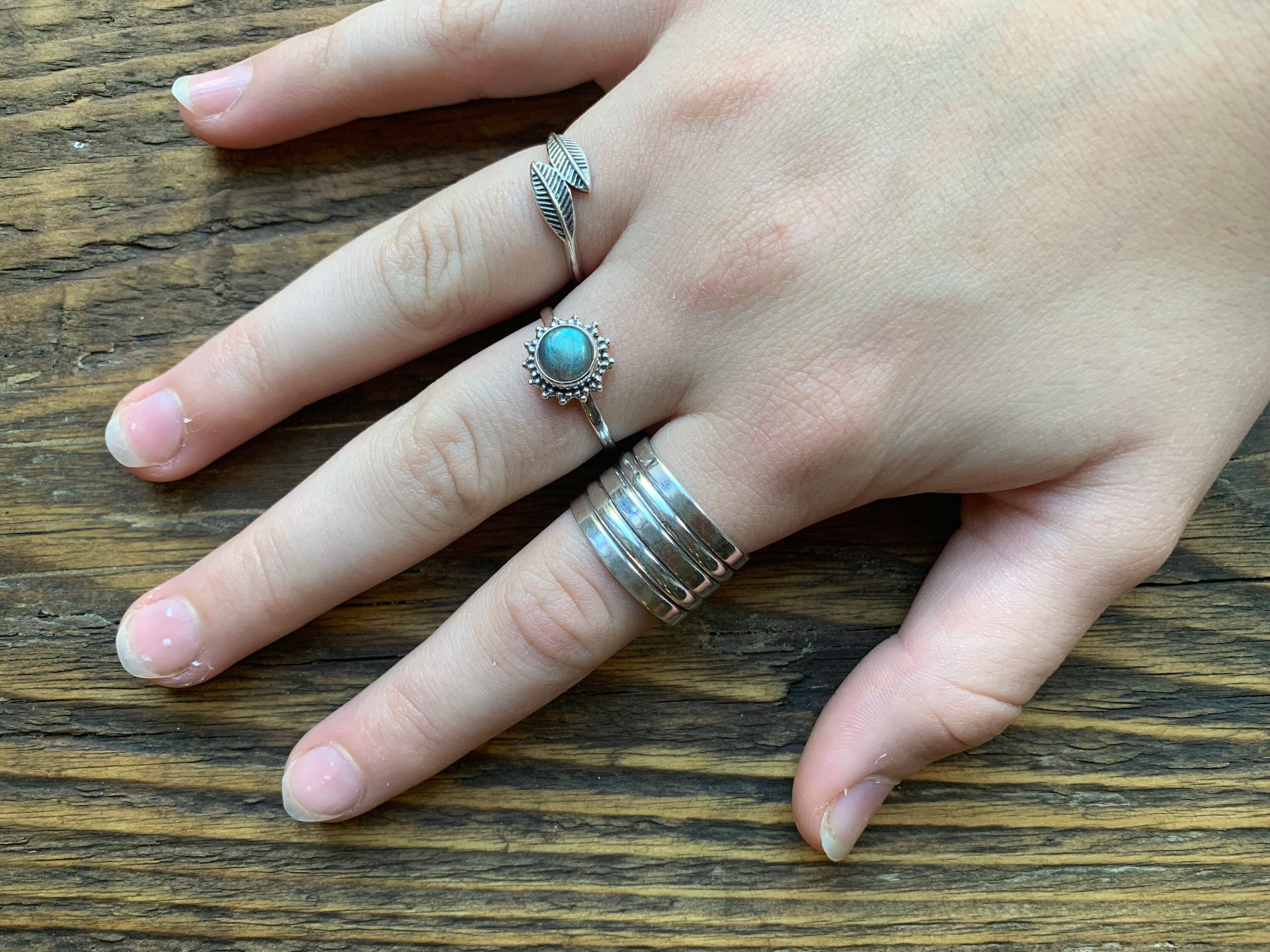 指輪・リング Three Finger Statement Ring 925 Sterling Silver Triple Interlocked Ring, Three Rolling