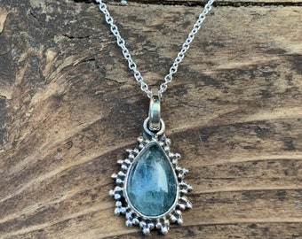 Teardrop Aquamarine Sterling Silver Necklace: March Birthstone