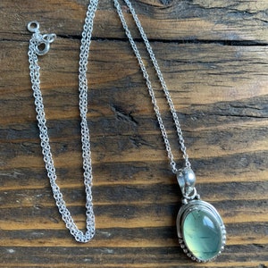 Prehnite necklace, Delicate necklace, Boho necklace, prehnite oval necklace, Sterling silver prehnite necklace, healing stone, gift for her image 6