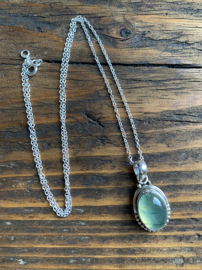 Prehnite necklace, Delicate necklace, Boho necklace, prehnite oval necklace, Sterling silver prehnite necklace, healing stone, gift for her image 6