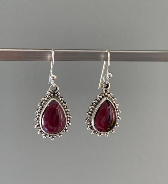 Garnet Earrings Silver Garnet Earrings Boho Garnet Earrings