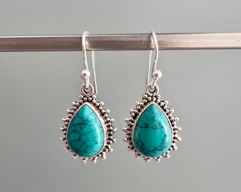 Teardrop Turquoise Earrings: Sterling Silver Dangle Earrings, December Birthstone Gift