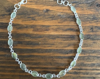 Dainty Prehnite Sterling Silver Bracelet: Minimalist Gemstone Jewelry