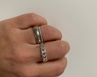 Sterling Silver chain stacking band ring, stackable ring, chain style ring, pinky ring, Thumb ring, Gift ring, ring in Uk