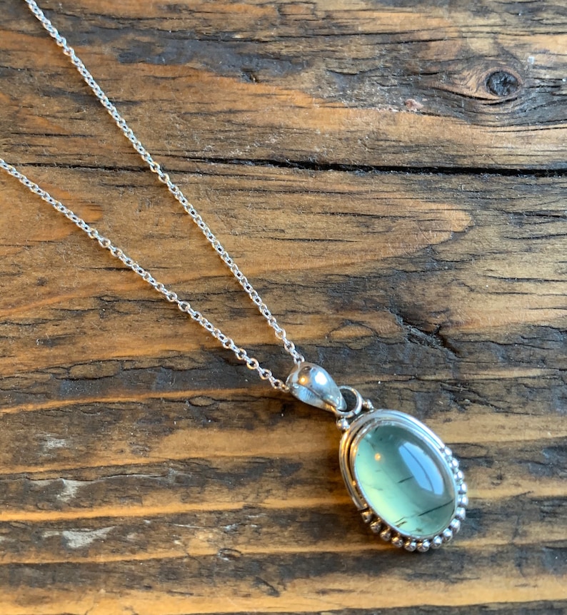 Prehnite necklace, Delicate necklace, Boho necklace, prehnite oval necklace, Sterling silver prehnite necklace, healing stone, gift for her image 3