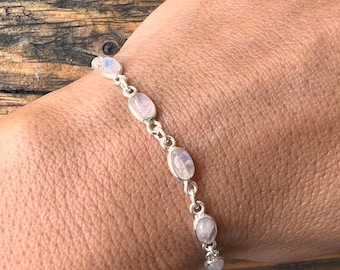 Dainty Sterling Silver Bracelet Gemstone Bracelets : Moonstone, Tourmaline, Amethyst, Rose quartz, Tiger Eye, Garnet