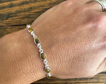 Dainty Tiger's Eye Sterling Silver Bracelet: Minimalist Gemstone Jewelry