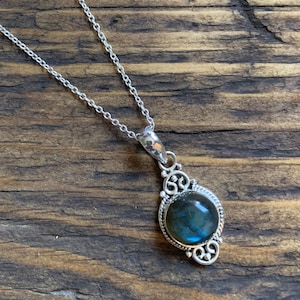 Collier pendentif rond en labradorite en argent sterling, bijoux bohème