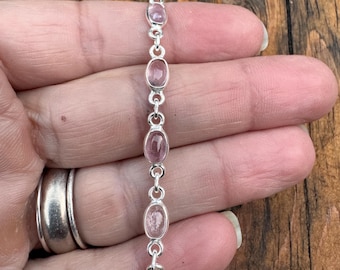 Dainty Sterling Silver Pink  Tourmaline Bracelet: Minimalist Gemstone Jewelry