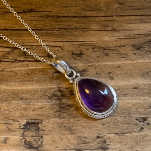 Amethyst necklace,  Amethyst boho necklace, teardrop  amethyst n, sterling silver purple necklace, delicate necklace, February  birthstone