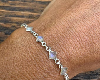 Dainty Moonstone Sterling Silver Bracelet: Minimalist Gemstone Jewelry