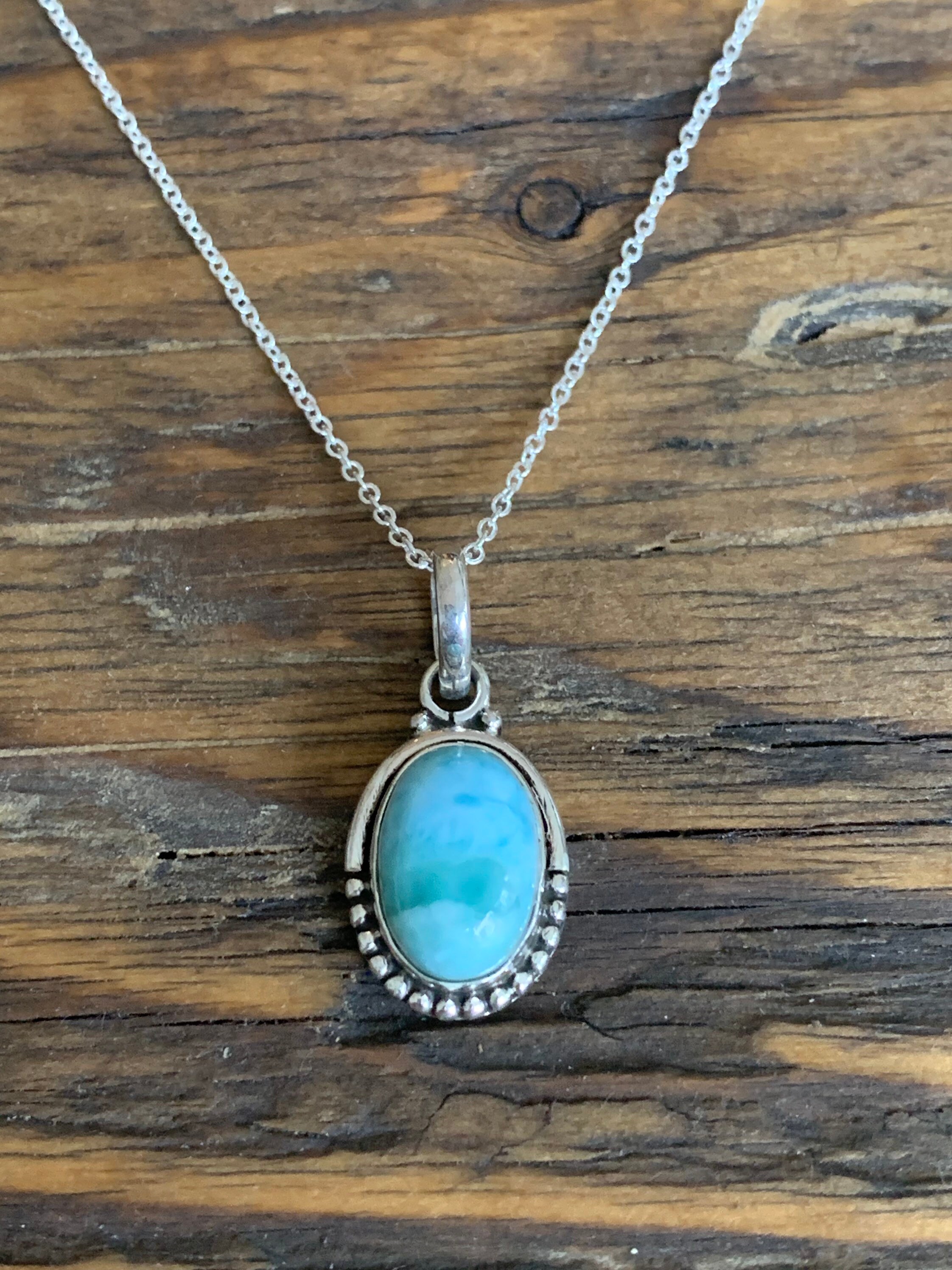 Collier Argent Et Pierre Larimar - Très Bon état - Occasion