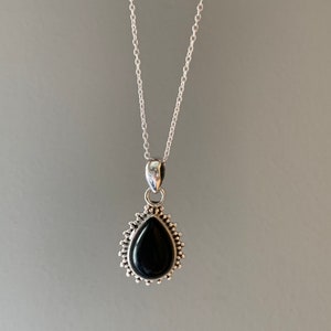 Black onyx  necklace, Delicate black onyx necklace, Boho,  Oval black necklace, Sterling silver necklace, Healing stone neccklace