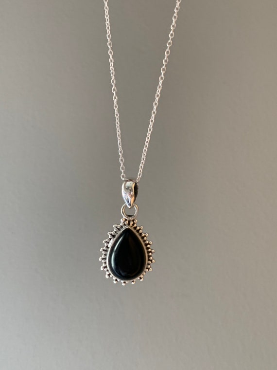 Black Onyx Necklace Delicate Black Onyx Necklace Boho Oval