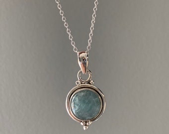 Sterling Silver Aquamarine Necklace, March Birthstone, Delicate Boho Style