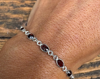 Dainty Faceted Garnet Sterling Silver Bracelet: Minimalist Jewellery