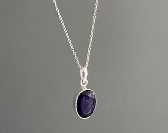 Faceted Sapphire Necklace: Sterling Silver September Birthstone