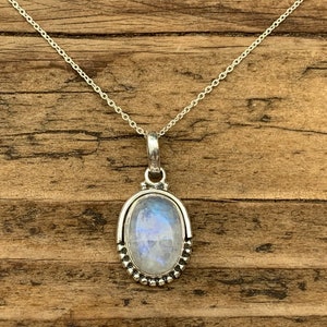 Moonstone  necklace, Delicate necklace, Boho necklace, Rainbow moonstone oval necklace, Sterling silver moonstone necklace, gift for her