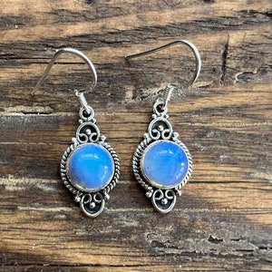 Opalite earrings , Delicate opalite earrings , Opalite oval earrings, Sterling silver Opalite earrings