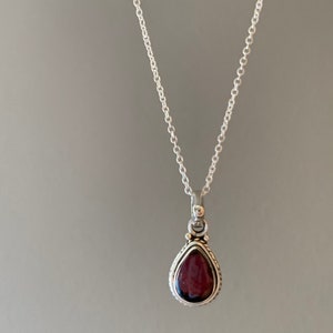 Garnet necklace, silver Garnet necklace, Boho necklace, Garnet Teardrop necklace, Sterling silver necklace, Gift for her image 5
