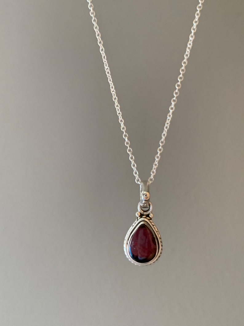 Garnet necklace, silver Garnet necklace, Boho necklace, Garnet Teardrop necklace, Sterling silver necklace, Gift for her image 5