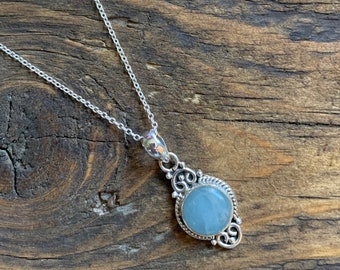 Sterling Silver Aquamarine Necklace: Delicate Boho Jewelry