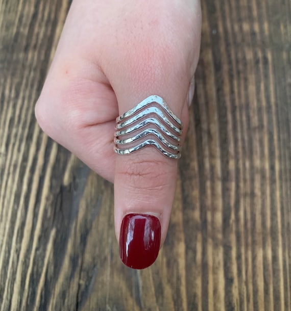 Wave Hammered Ring Sterling Silver with V Design Wave Hammered Ring Sterling Silver with V Design