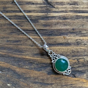 Green onyx necklace, Delicate necklace, Boho green necklace, Green teardrop  necklace, Sterling silver green necklace