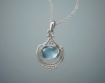 Sterling Silver Aquamarine Necklace: March Birthstone, Delicate Boho Jewelry